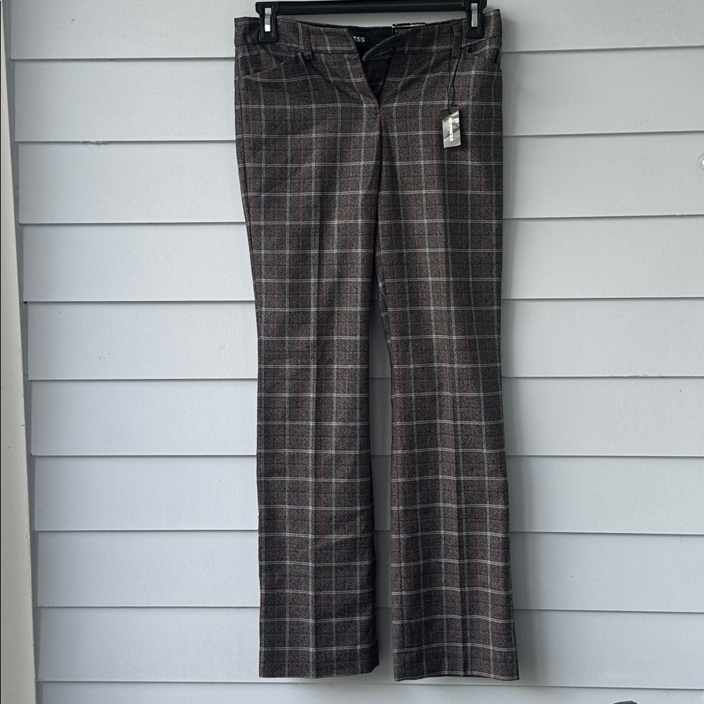 NWT Editor Express Plaid Trousers in Brown and Gray